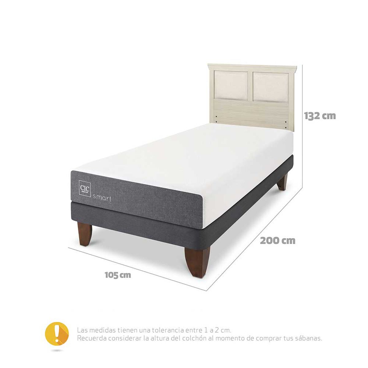 Cama Europea CIC 1,5 Plazas Smart + Respaldo Torino Alpino