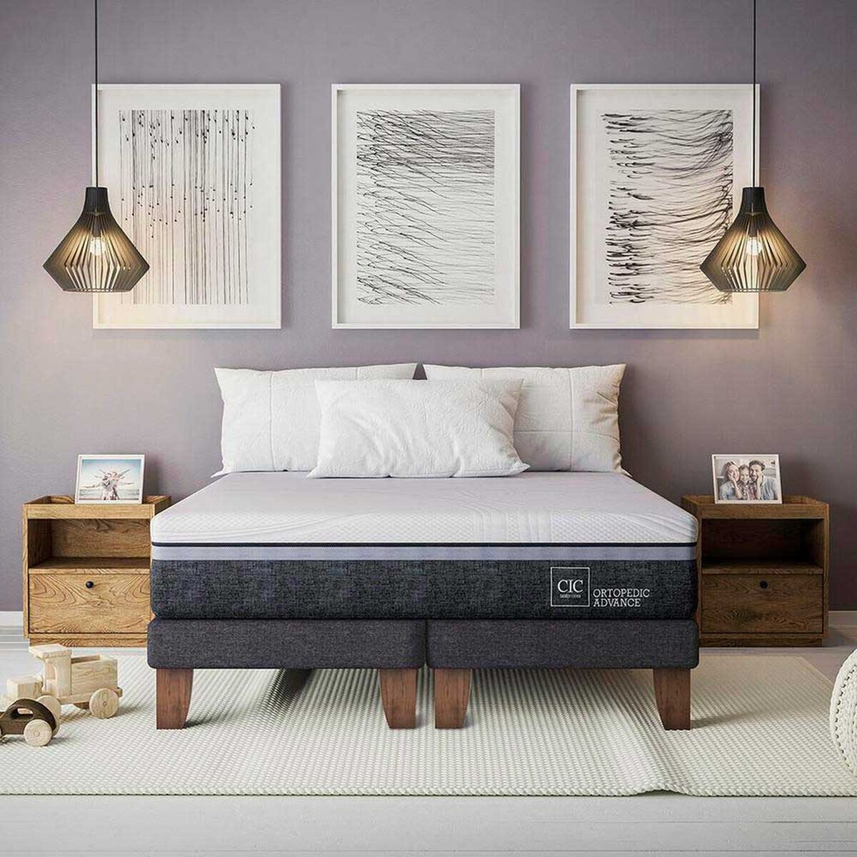 Cama Europea CIC Base Dividida King Ortopedic Advance + Respaldo New Torino Chocolate