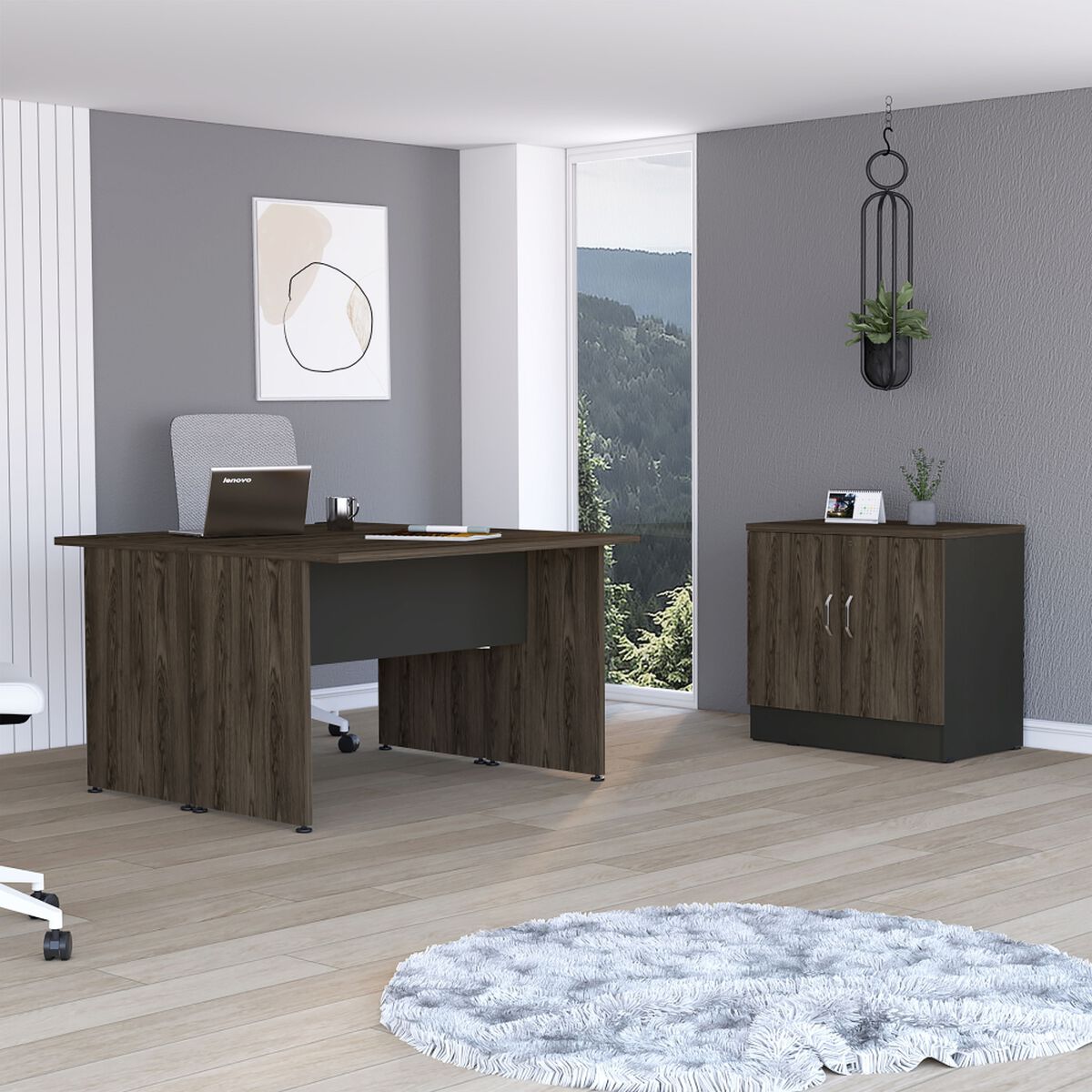 Escritorio Doble + Cajonera Negro TuHome Home Office