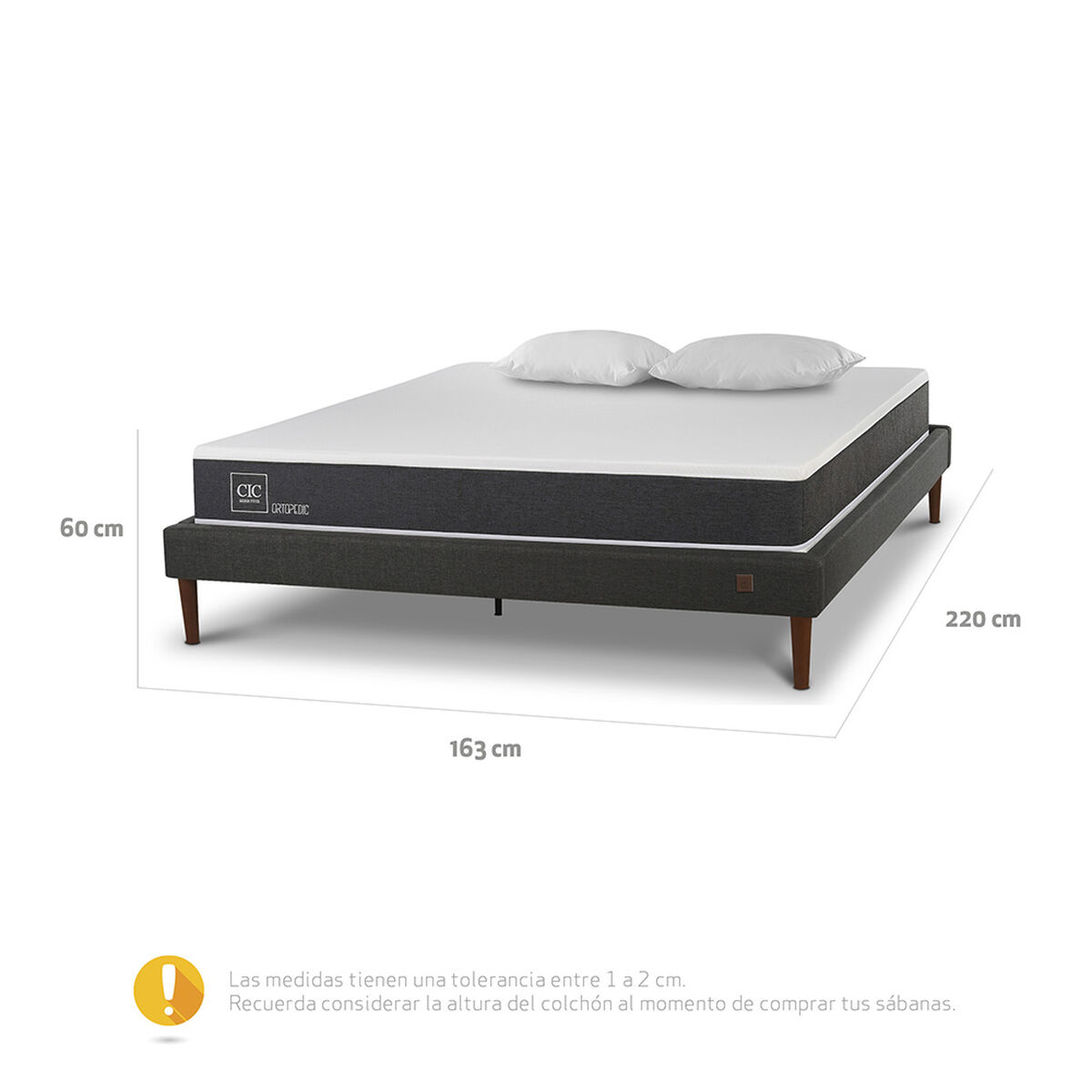 Cama Europea CIC 2 Plazas New Ortopedic + Almohadas
