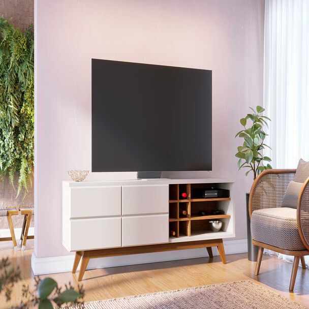 Rack TV Di Poretti Noronha Hasta 75"" Blanco + Mesa