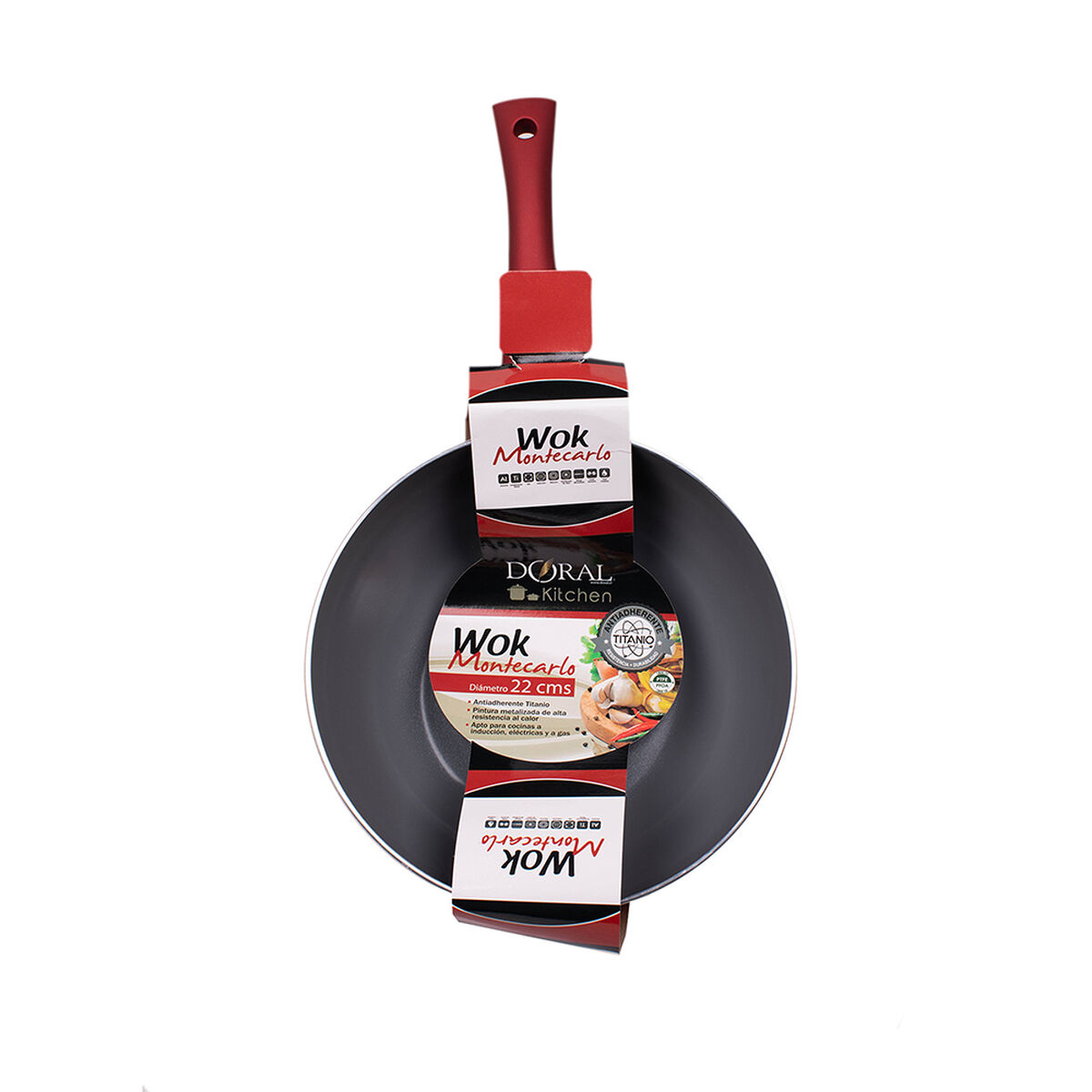 Wok Acero Inoxidable Doral Montecarlo Rojo 22 cm