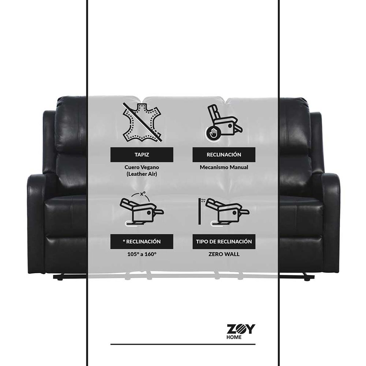 Sofá Reclinable Zoy Home Tokio 3 Cuerpos Negro