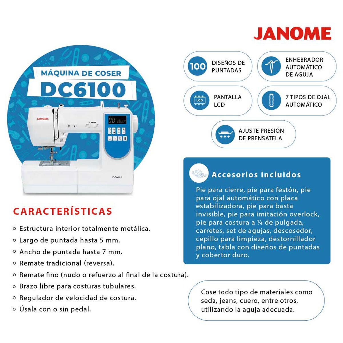 Combo Máquina de Coser Janome DC6100 + Overlock 8002D