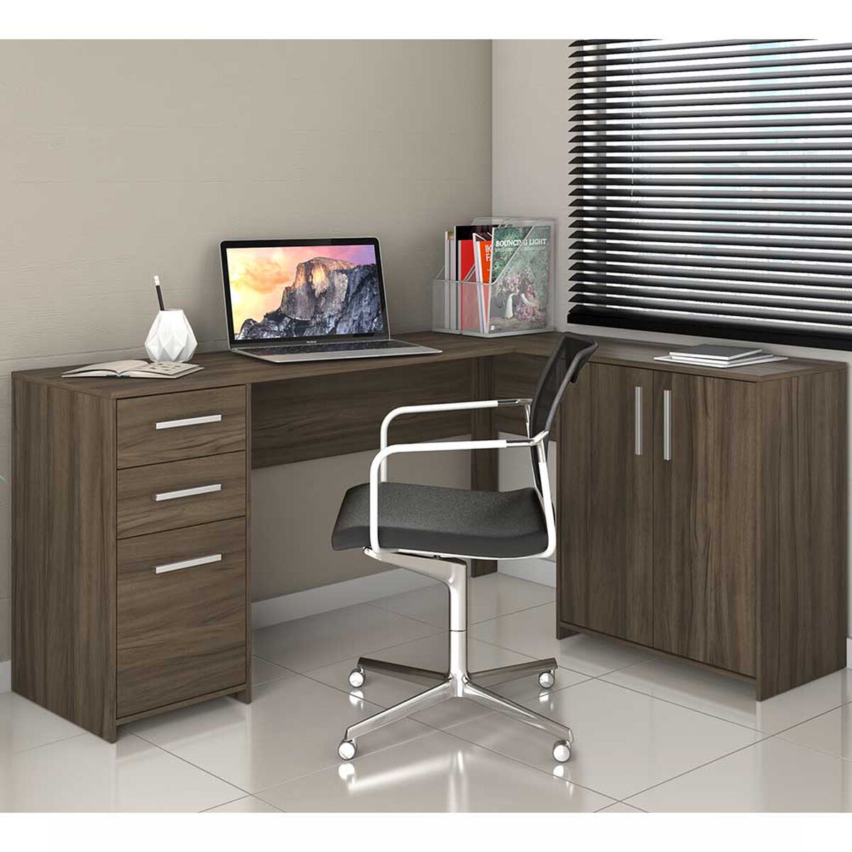 Escritorio Home Mobili Kia 2 Cajones 3 Puertas Café