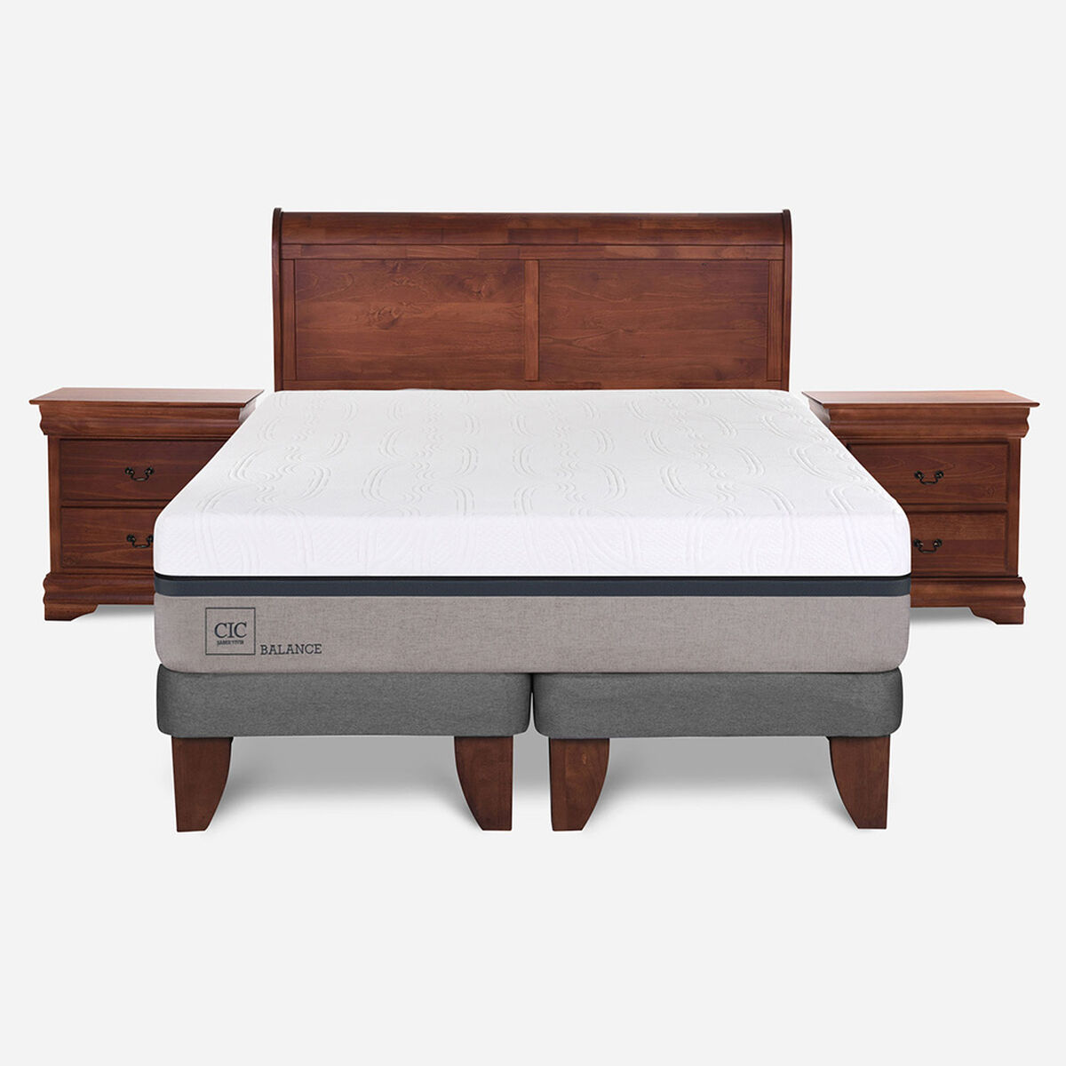 Cama Europea CIC Base Dividida King Balance + Respaldo + 2 Veladore Miro