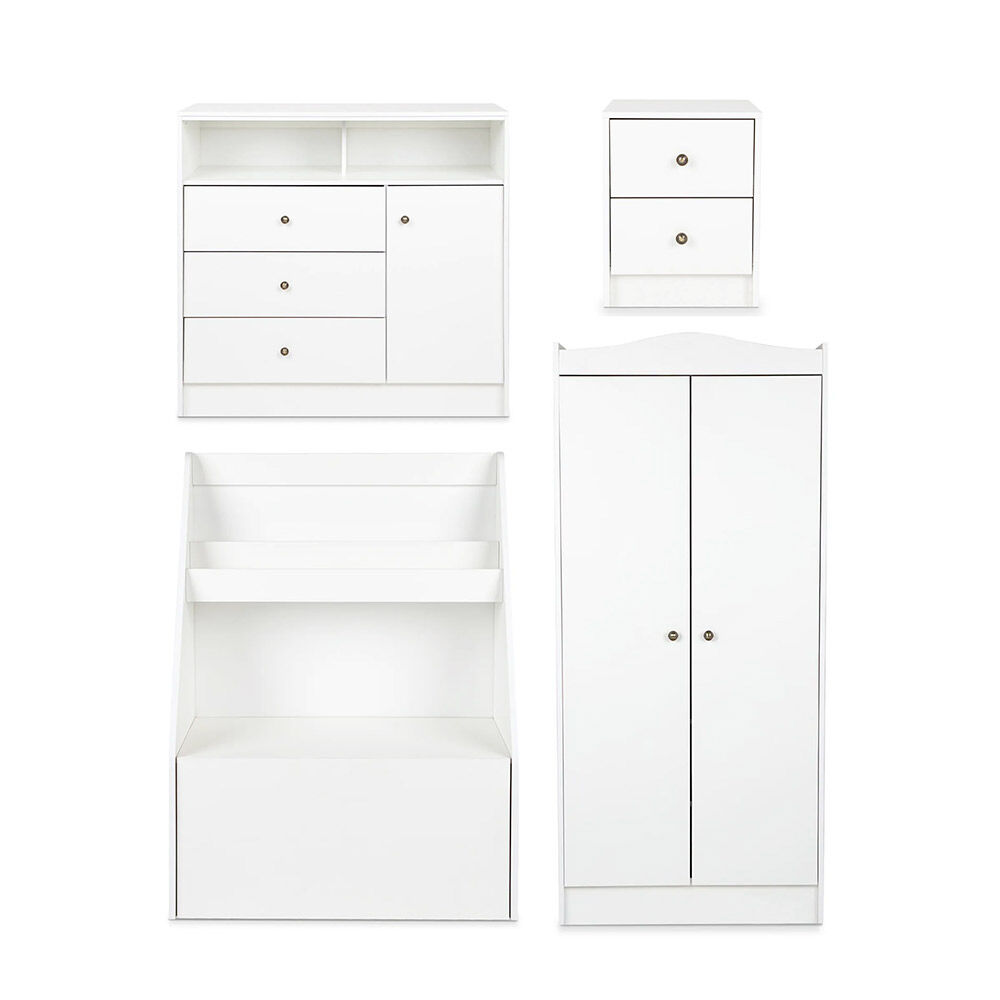 Combo Infantil Closet + Cómoda + Velador + Librero CIC Blanco