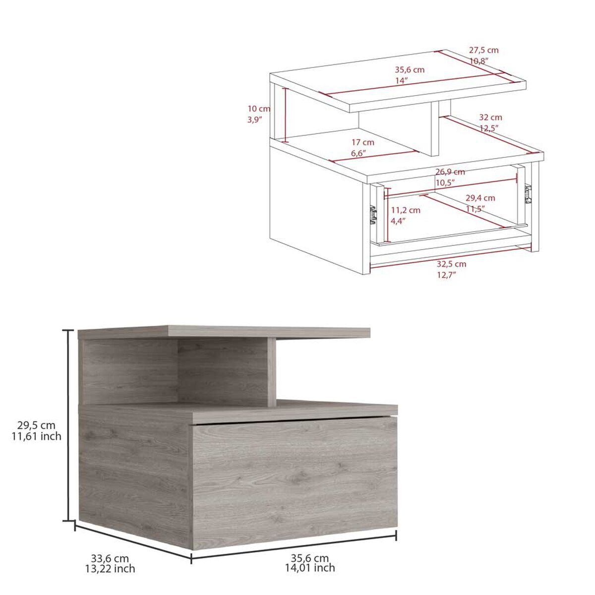 Velador Rectangular TuHome Dreams 1 Cajón Ceniza