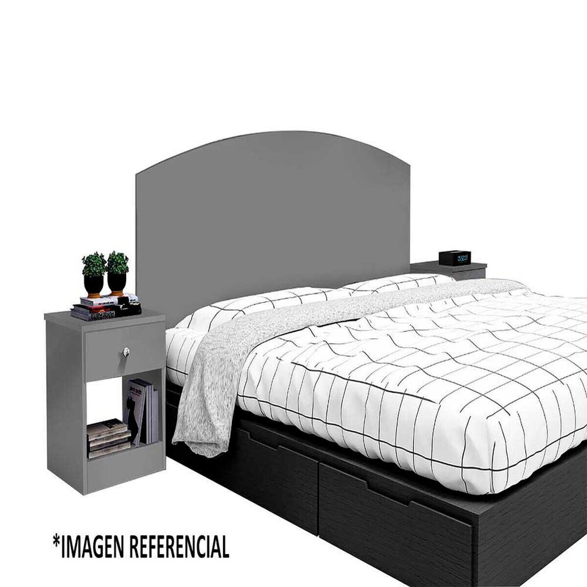 Respaldo + 2 Veladores Casanova 2 Plazas Gris