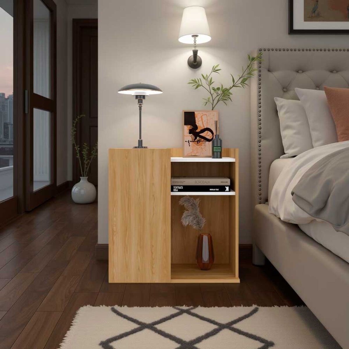 Velador Tuhome Cairo 1 Puerta Fresno Europeo y Blanco