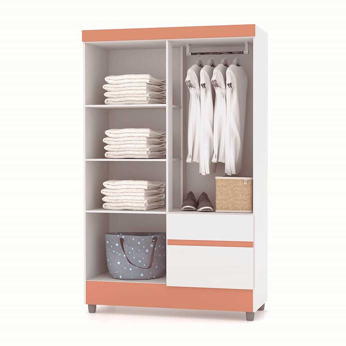 Clóset Kea Ideal 4 Puertas 2 Cajones Blanco y Rosa