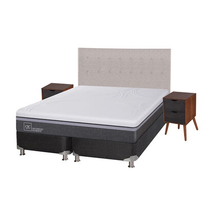 Imagen 2 del producto Box Spring CIC Base Dividida King Ortopedic Advance + Respaldo + 2 Veladores Tigris