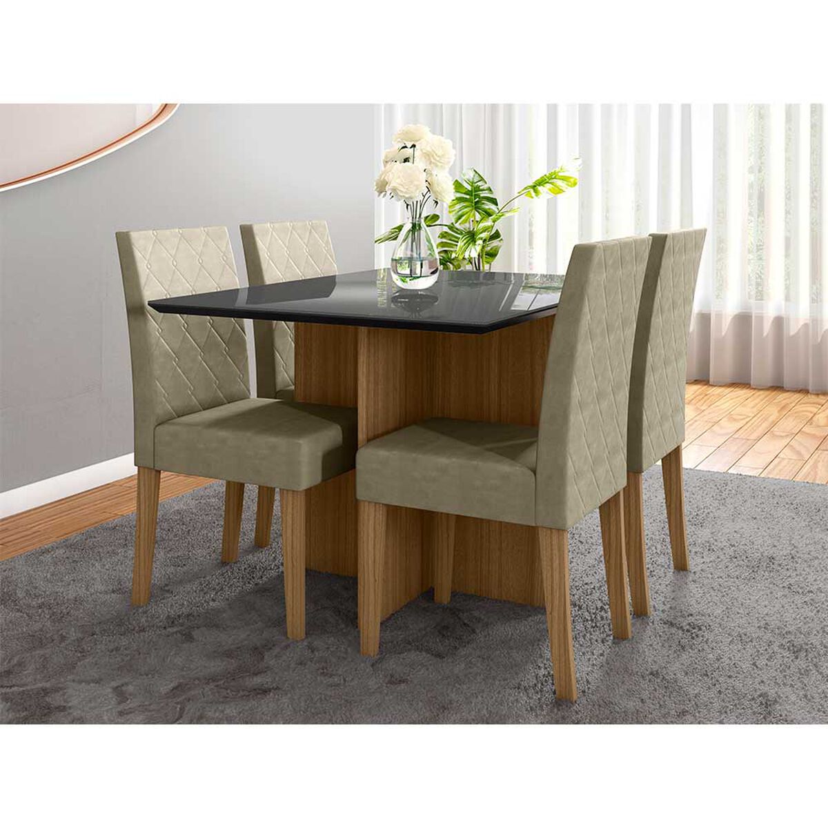 Juego de Comedor Home Mobili Helo 4 Sillas Blanco Off Caf&eacute; Grafito