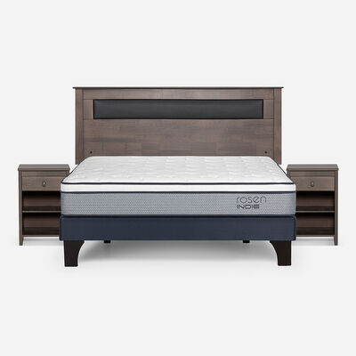 Combo Cama Europea Rosen 2 Plazas Indie BN + Respaldo y Veladores Ferrara