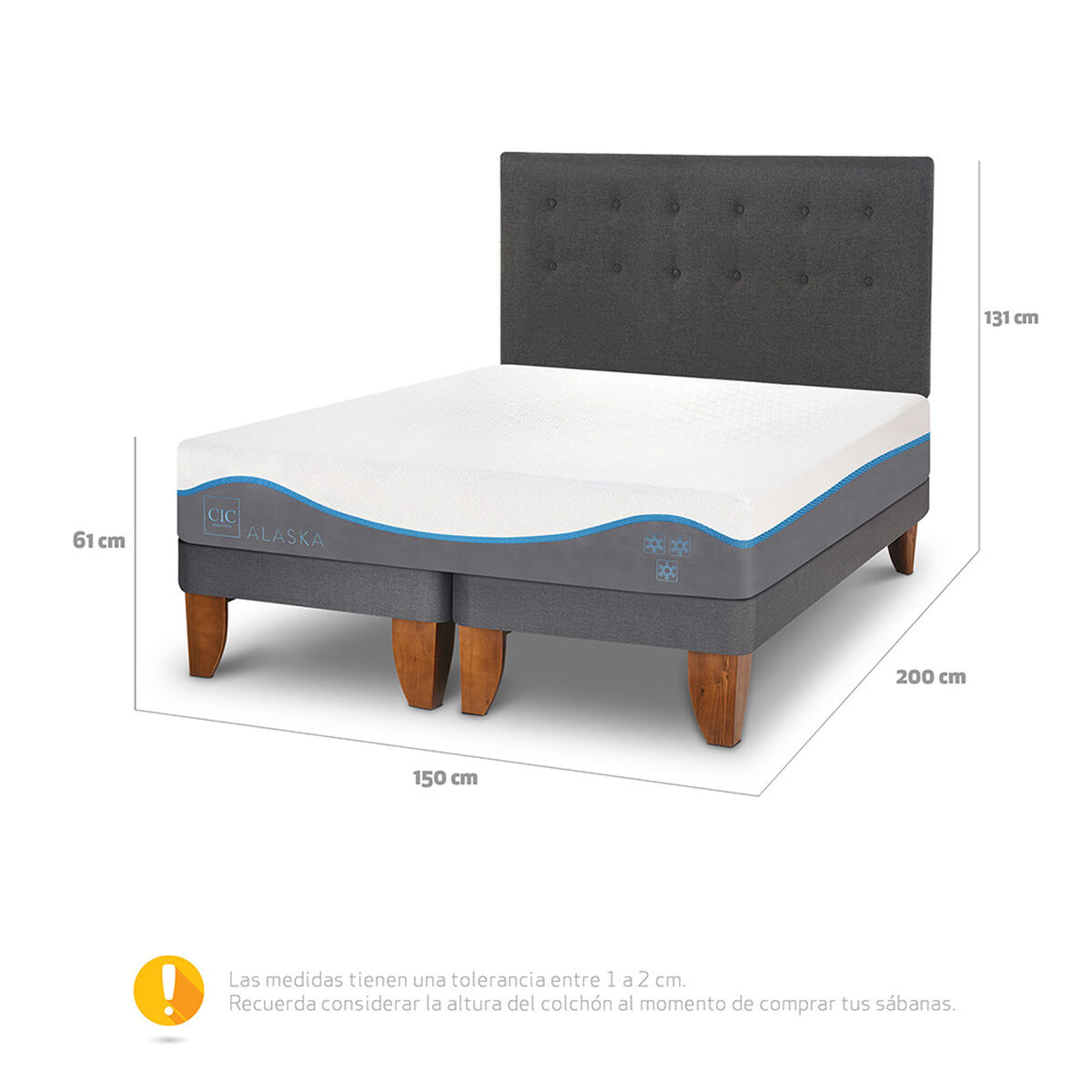 Cama Europea CIC Base Dividida 2 Plazas Alaska + Respaldo