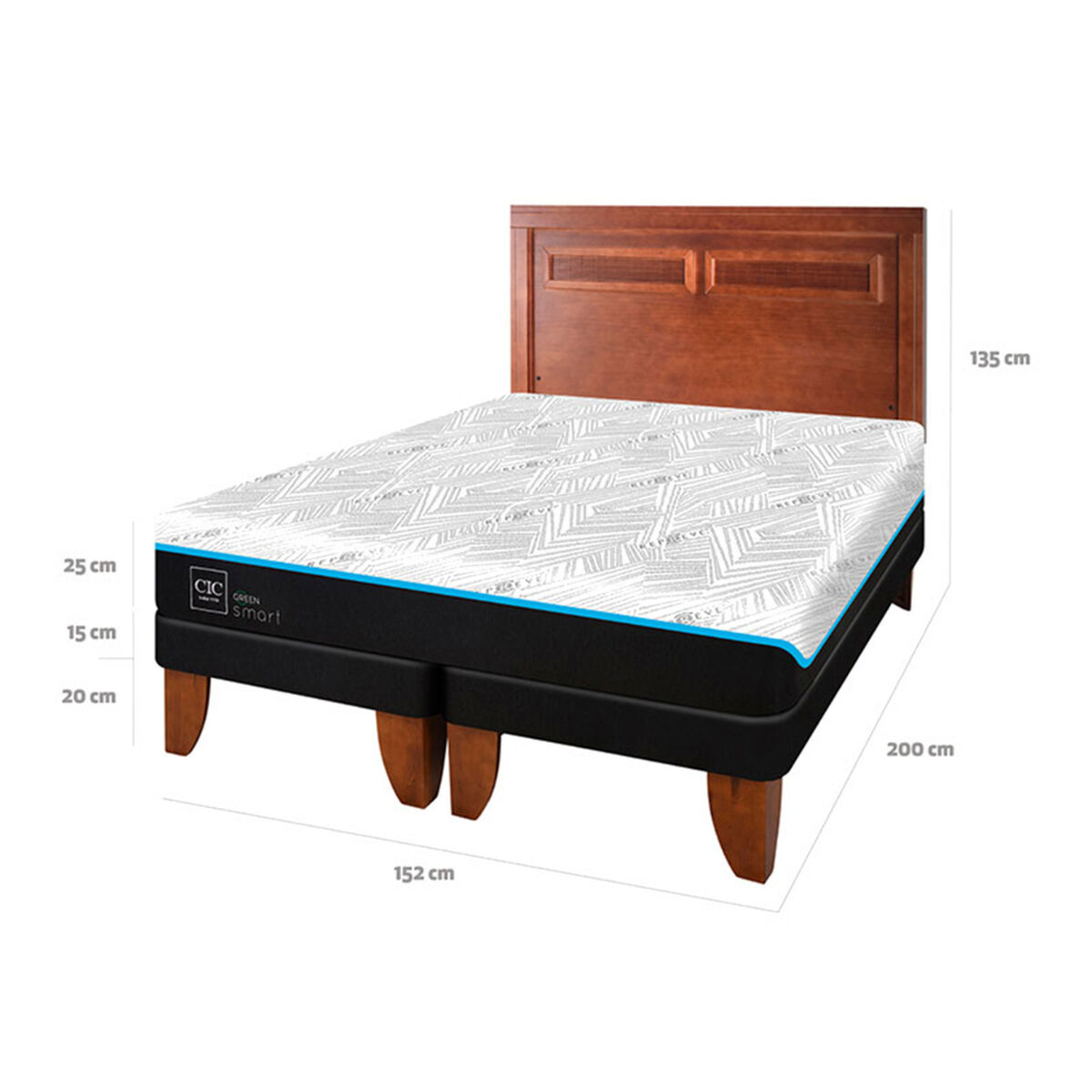 Cama Europea CIC Green Infinity King + 1 Respaldo Milan