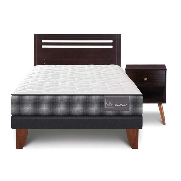 Cama Europea CIC 1,5 Plazas Anatomic + Respaldo + Velador Munich