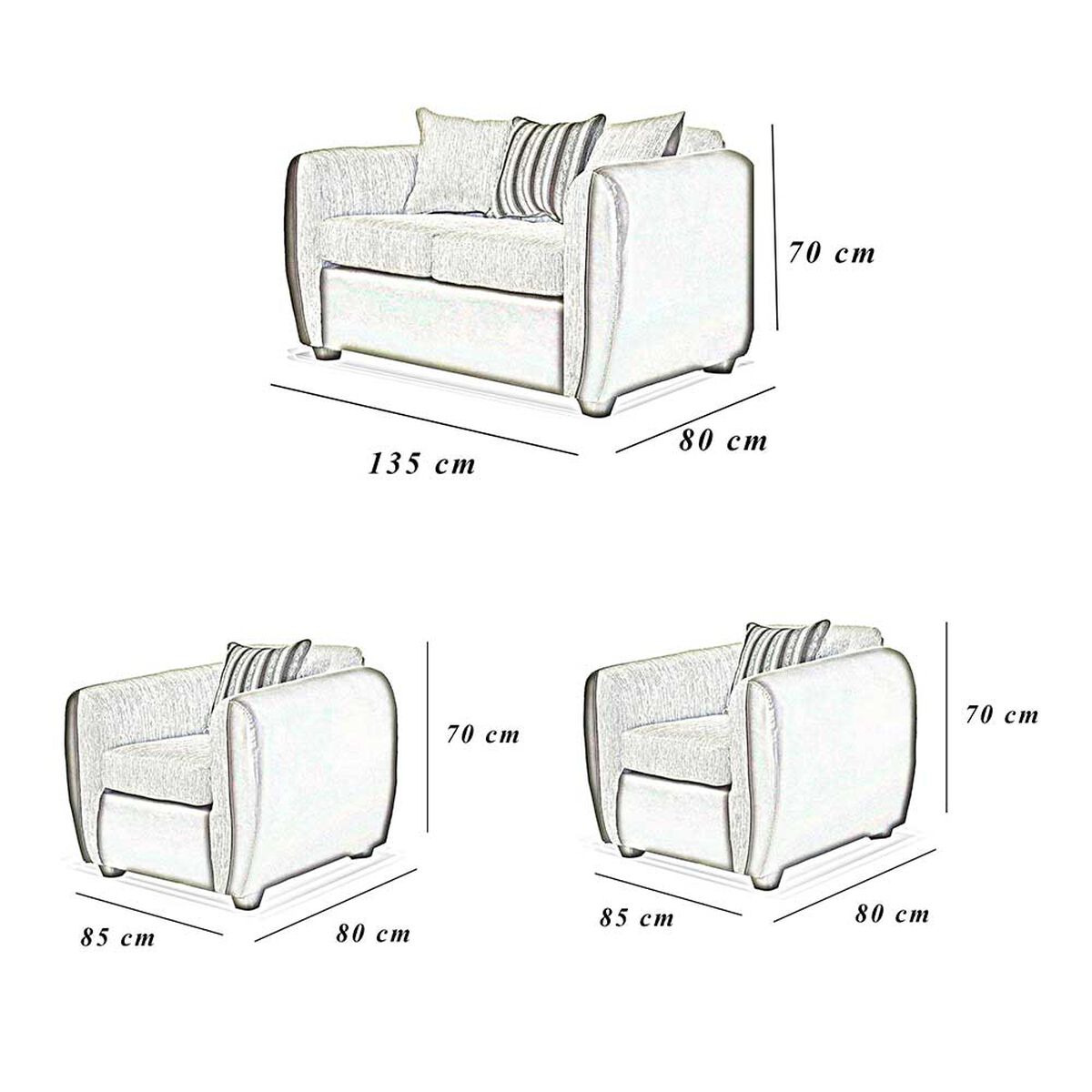 Juego de Living Elegant Detail Oklahoma Sofá 2 Cuerpos + Dos Sillones 1 Cuerpo Café