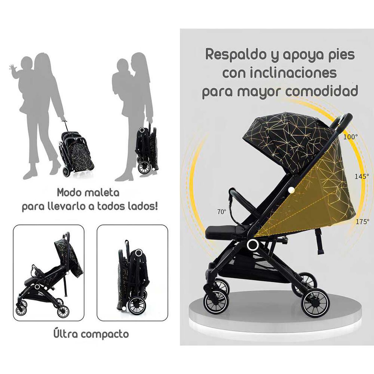 Coche de Paseo Últra Compacto con Accesorios Lubabycas Rosado