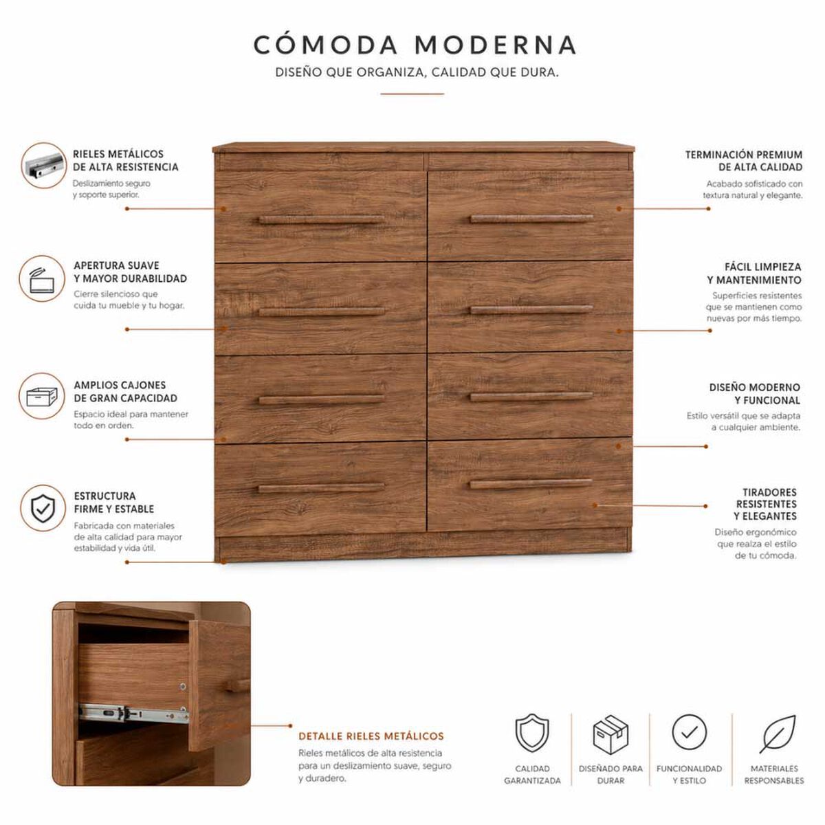 C&oacute;moda Exit Arizona Plus 8 Cajones Caf&eacute; Claro