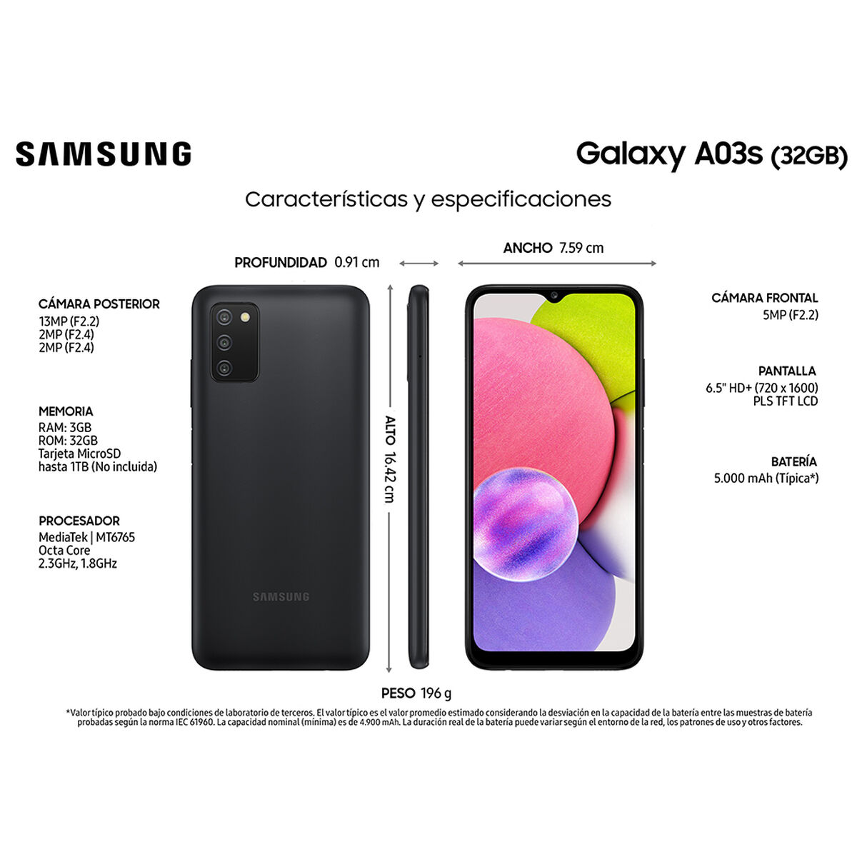 Celular Samsung Galaxy A03s 32GB 6,5" Negro Wom