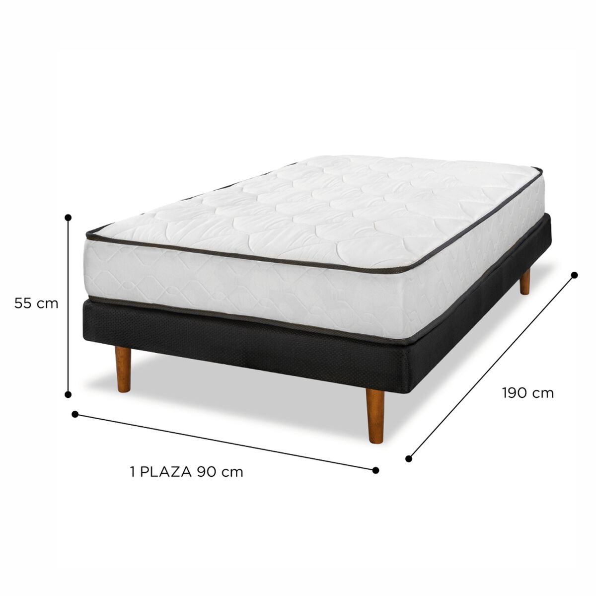 Cama Europea Flex 1 Plaza New Simple + Respaldo Royal Negro