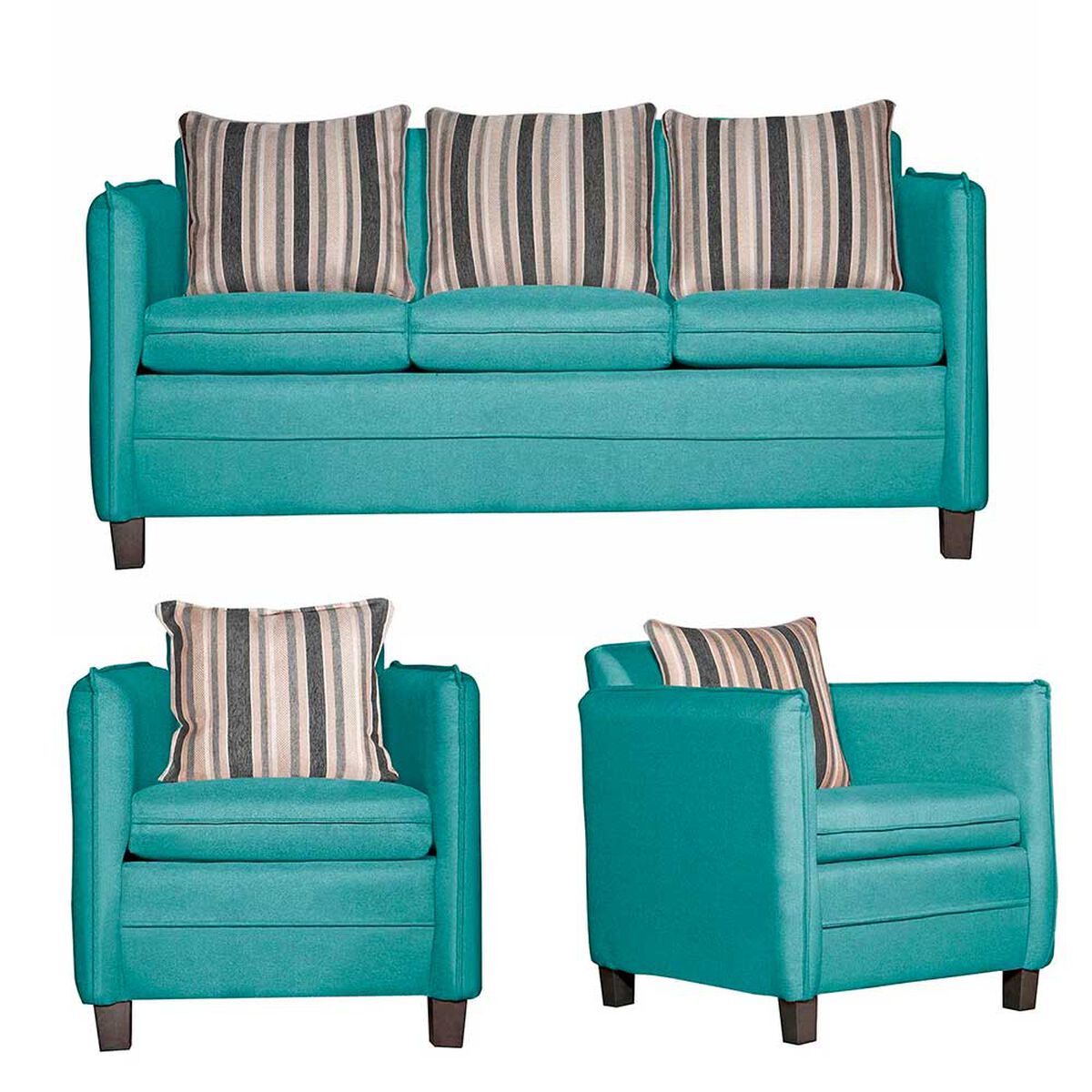 Juego de Living Ruzam Mobel Barcelona Sof&aacute; 3 Cuerpos + Dos Sillones 1 Cuerpo Lino Turquesa