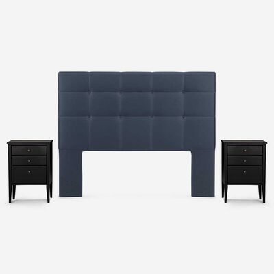 Respaldo + 2 Veladores Rosen 2 Plazas Issey Azul