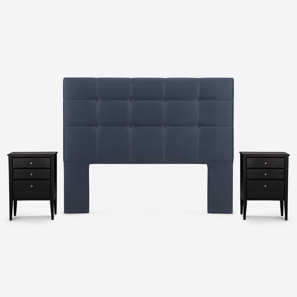 Respaldo + 2 Veladores Rosen 2 Plazas Issey Azul