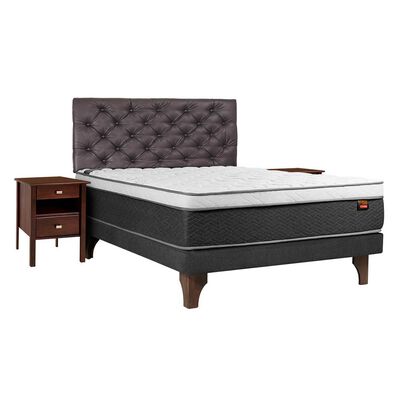 Cama Europea Celta 2 Plazas Everest + Respaldo + 2 Veladores Capitoné