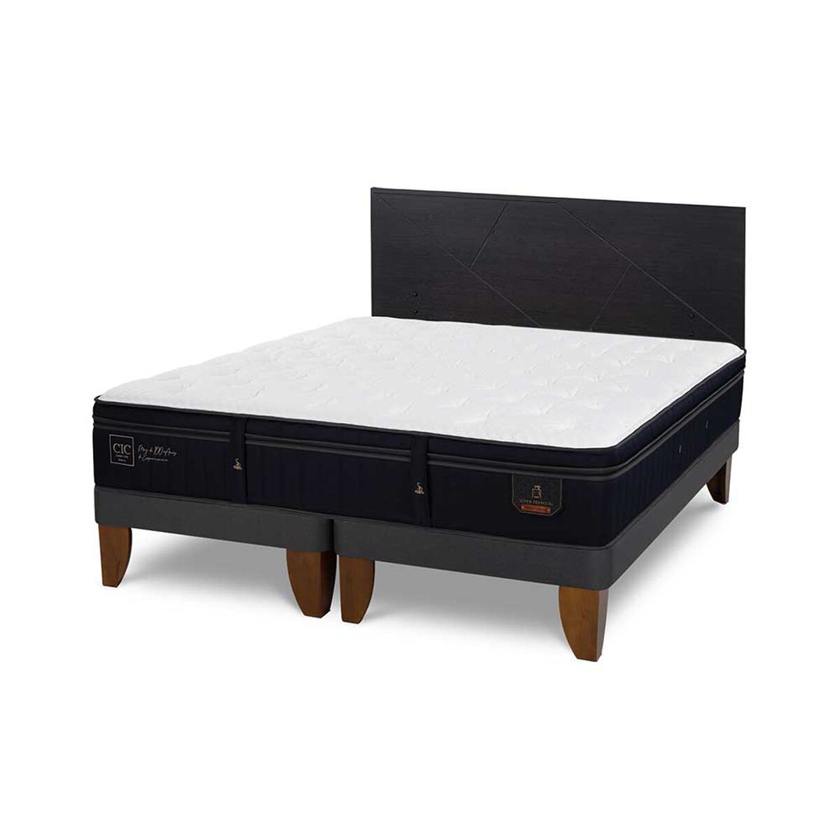 Cama Europea CIC Base Dividida King S&uacute;per Premium + Respaldo Villarrica Negro