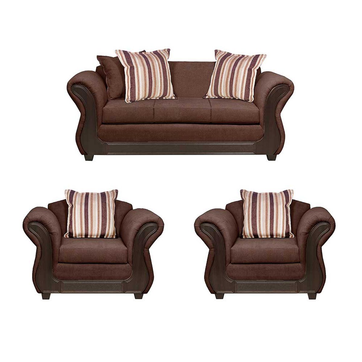 Juego de Living Innovamuebles Palermo Sofá 3 Cuerpos + Dos Sillones 1 Cuerpo Chocolate