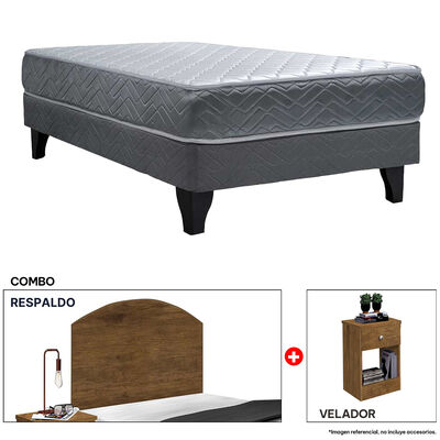 Combo Celta Cama Europea 1,5 Plaza Cádiz 190 x 105 cm + Respaldo + Velador Casanova 1,5 Plazas Jequitiba
