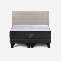 Cama Europea Rosen Base Dividida Súper King Tempo + Respaldo Issey Niebla