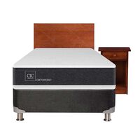 Box Spring CIC 1,5 Plazas New Ortopedic + Respaldo + Velador New Villarrica
