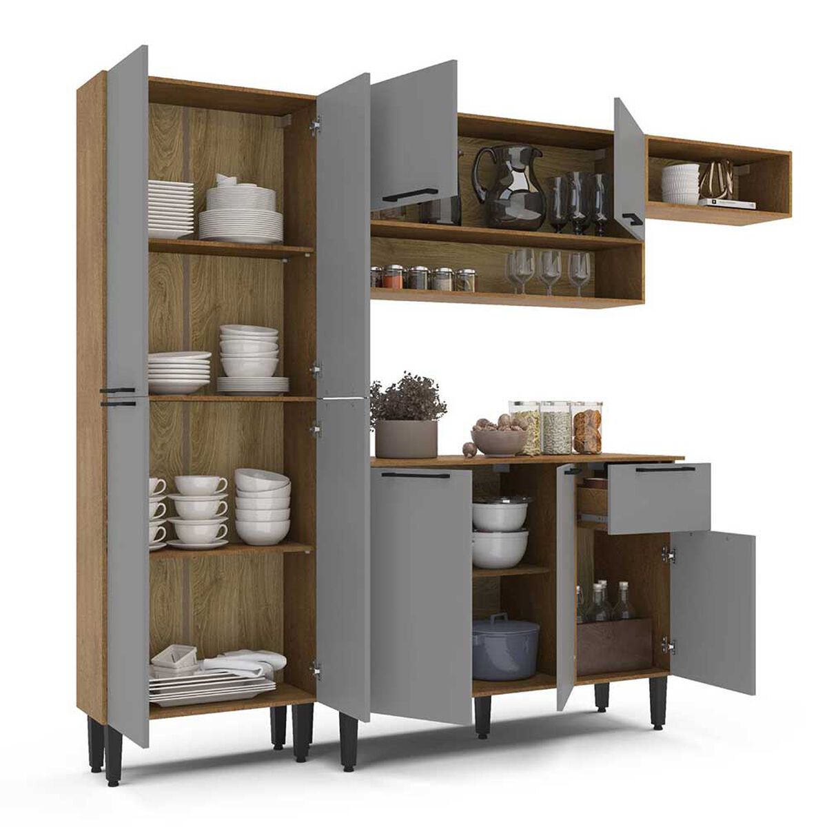 Mueble de Cocina Vekkahome Madri 1 Cajón 9 Puertas Gris