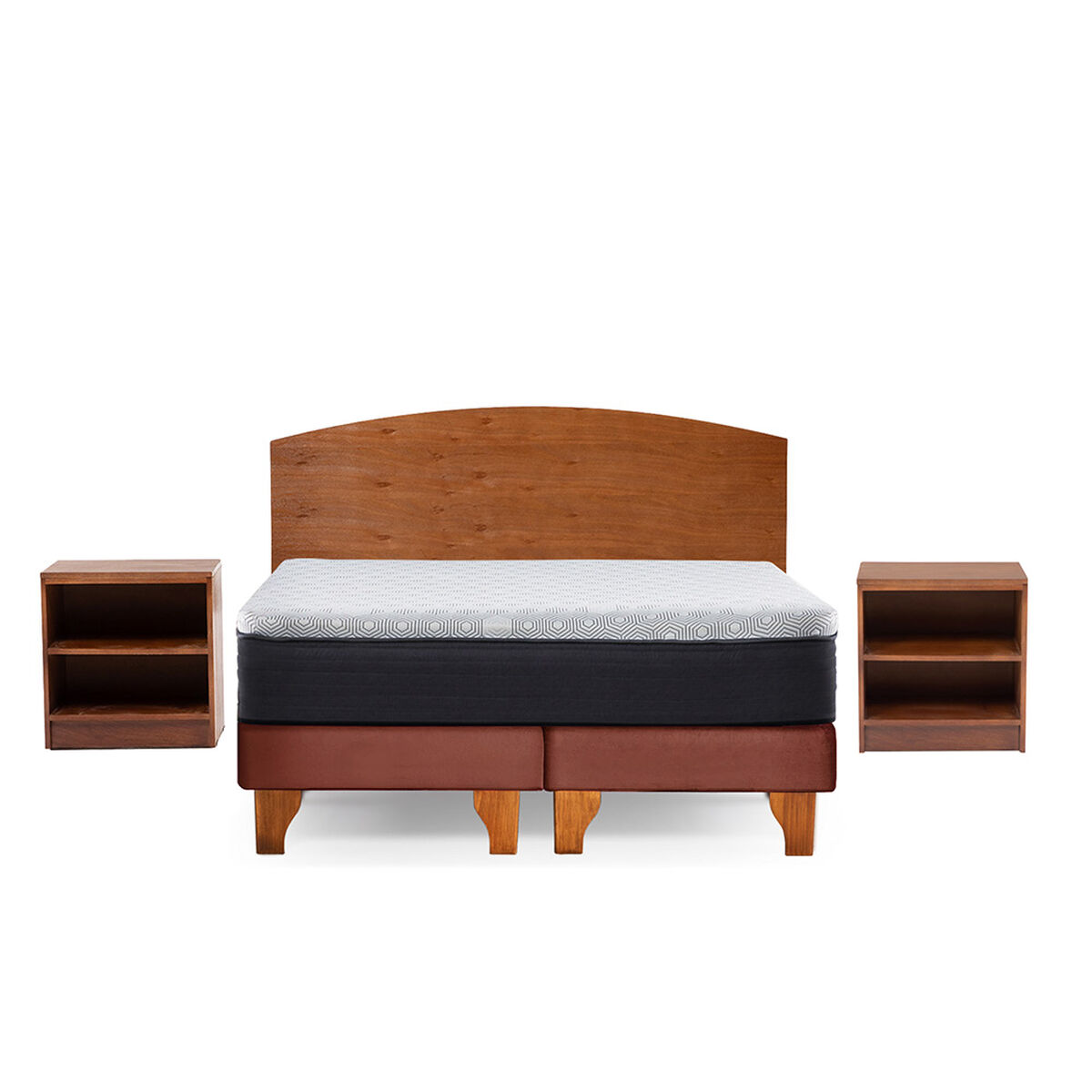 Cama Europea Latam Home 2 Plazas New Top Tela Velvet Chocolate + Maderas Atlas