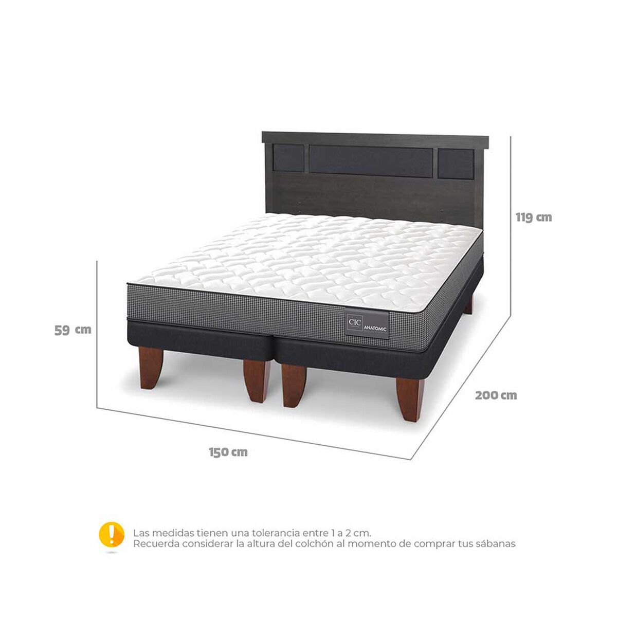 Cama Europea CIC Base Dividida 2 Plazas Anatomic + Respaldo Dublin