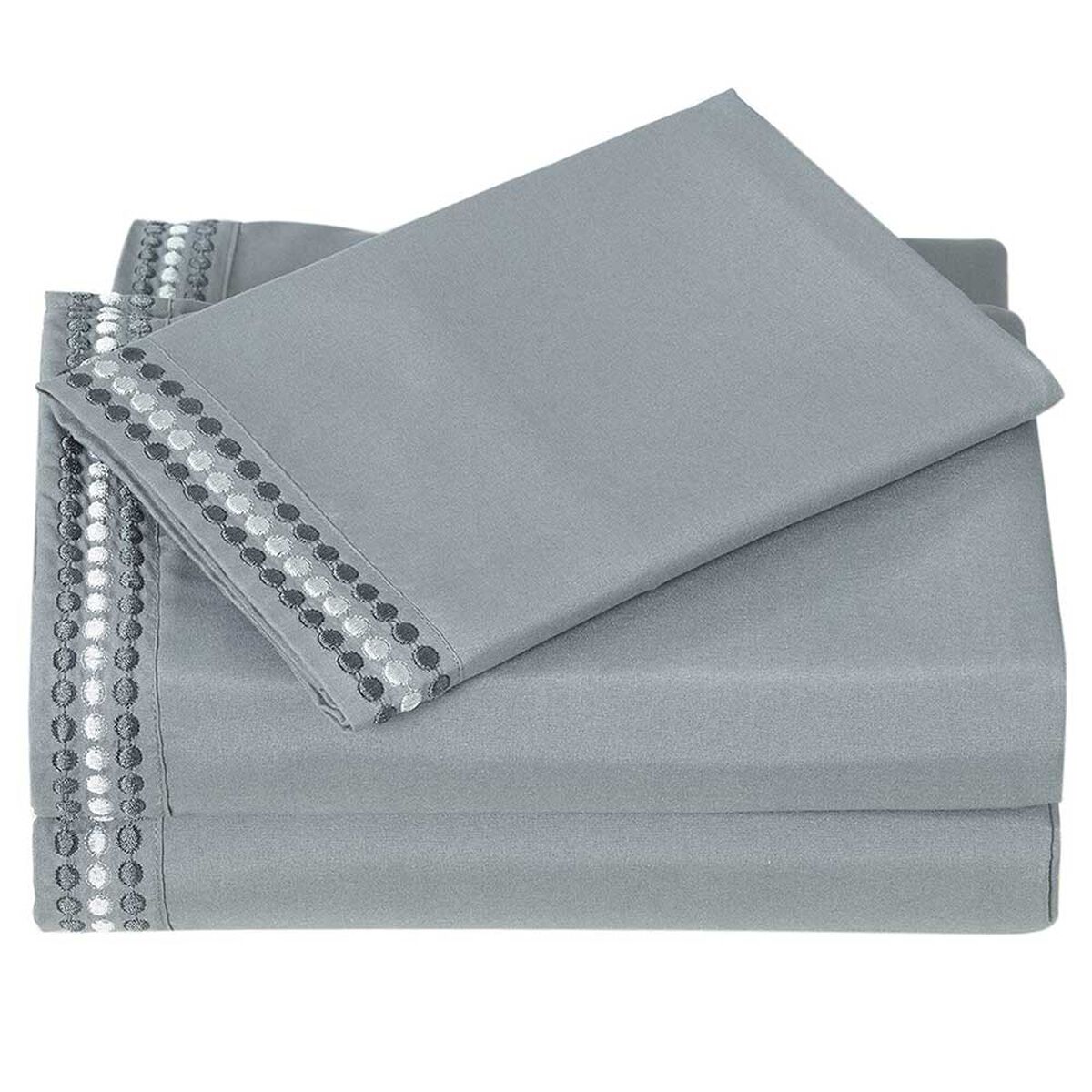 Juego de S&aacute;banas Illusions 2 Plazas Bordada Gris