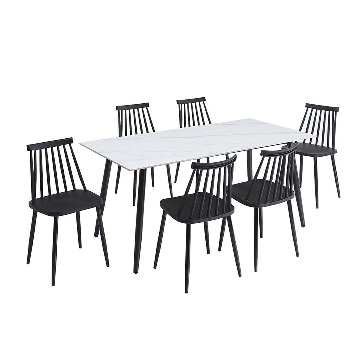 Juego de Comedor Vekkahome Gala Lune 6 Sillas Blanco Negro