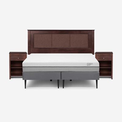 Cama Europea Rosen Base Dividida 2 Plazas Pratta + Respaldo + 2 Veladores