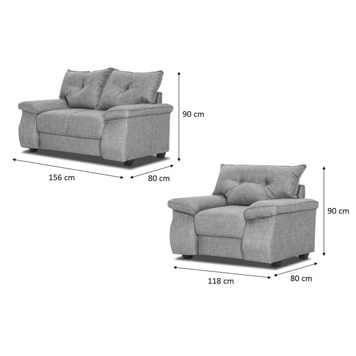 Juego de Living Innovamuebles Fortaleza Córdoba Sofá 2 Cuerpos + Dos Butacas 1 Cuerpo Gris Claro
