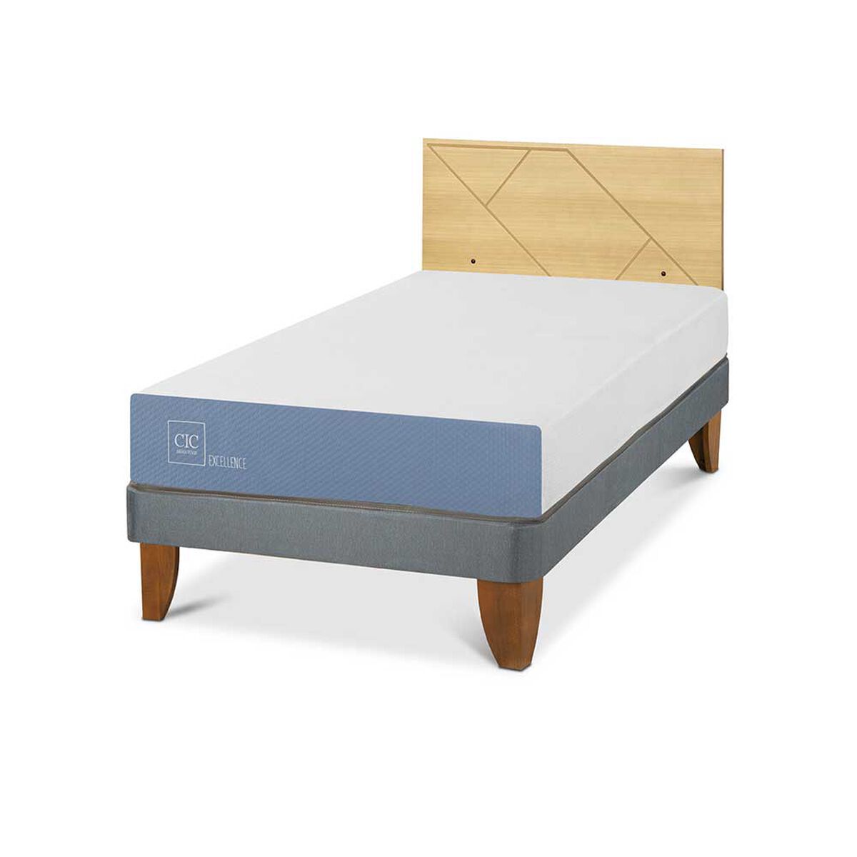 Cama Europea CIC 1,5 Plazas Excellence + Respaldo Villarrica Mostaza