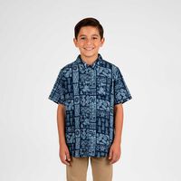 Camisa Estampada Manga Corta Niño Cutback Navy, Negro, Verde