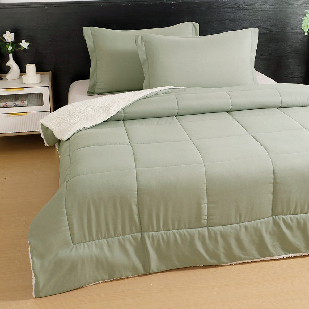 Plumón Illusions Sherpa Liso 1,5 Plazas Verde
