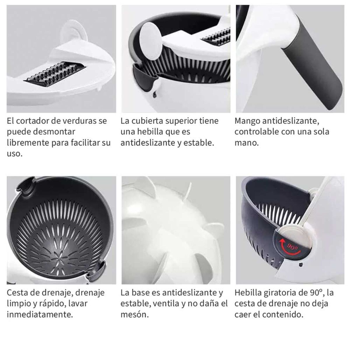 Bowl Cortador Rallador de Verduras Multifuncional 9 en 1 Simplit Blanco