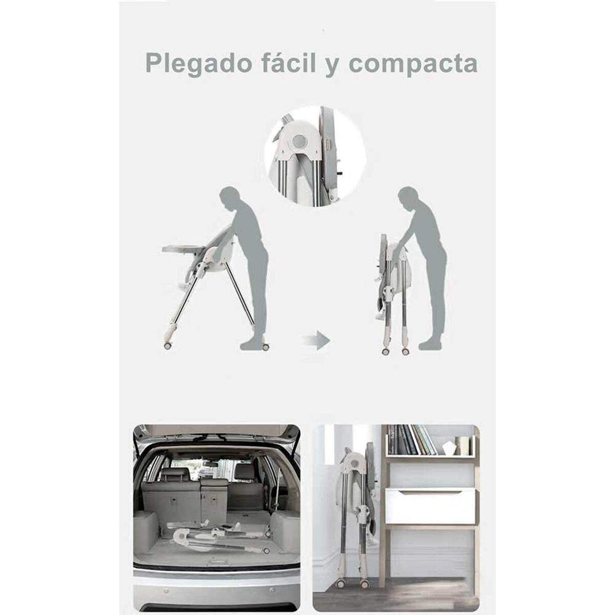 Silla de Comer Lubabycas Plegable con Ruedas Gris