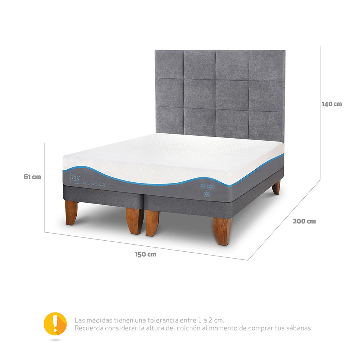Cama Europea CIC Base Dividida 2 Plazas Alaska + Respaldo