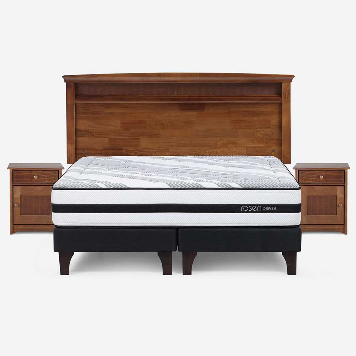 Cama Europea Rosen Base Dividida King Driven + Respaldo + 2 Veladores Veneto