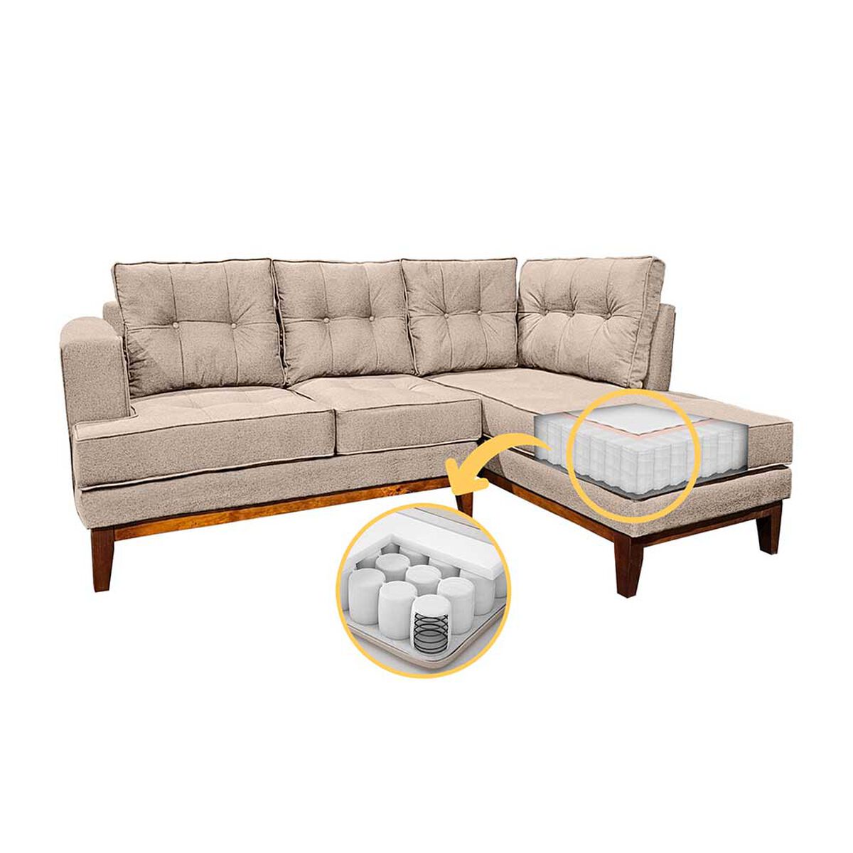 Sofá Seccional Derecho Living Factory Mañio 4 Cuerpos Beige